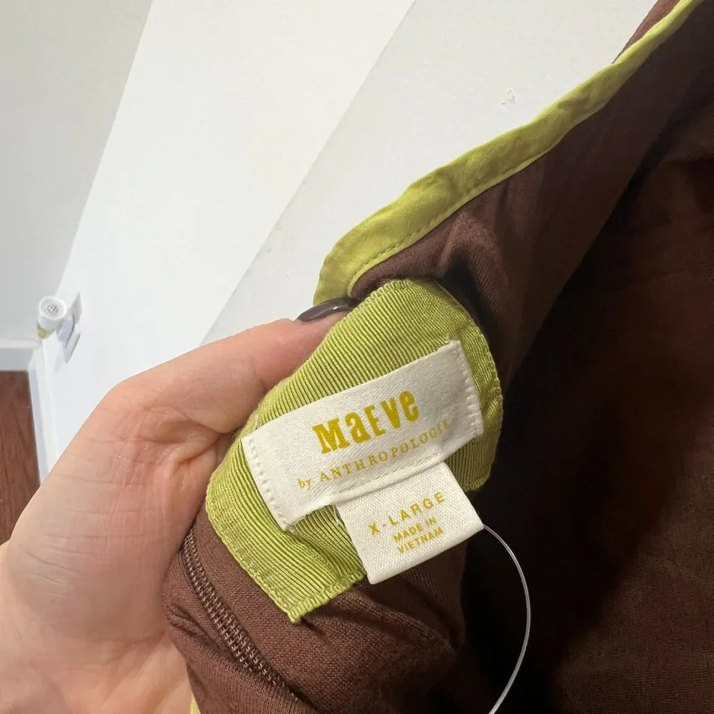🏷 *NWT* ✨ Maeve by Anthropologie Brown & Chartreuse Midi Dress – Chic & Unique! - Picture 6 of 12